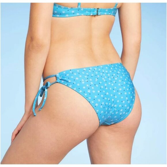 Xhilaration Juniors' Cheeky String Bikini Bottom Blue Floral Print Size XL - Picture 2 of 7